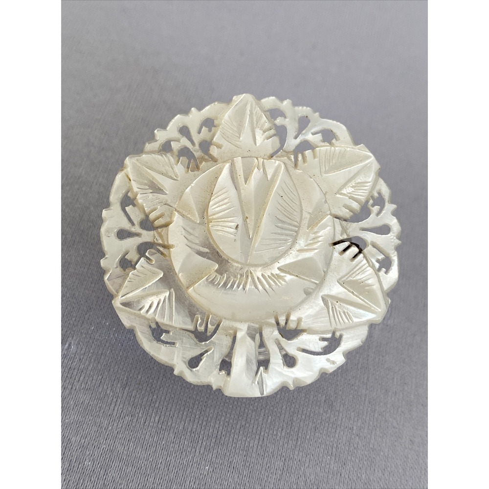 Vintage Mother of Pearl Floral Lotus Flower Brooch 1"1/3 Diameter Hand Crafter
